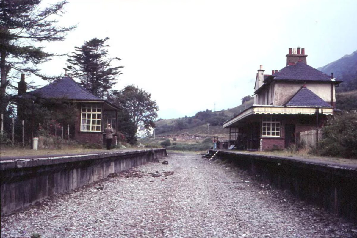 The empty platform and station house at Kentallen after the line closed