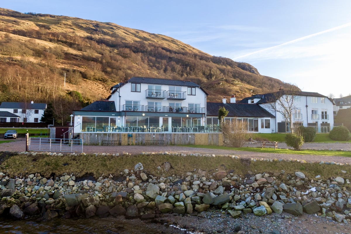 The Holly Tree Hotel seen from the shore of Loch Linnhe